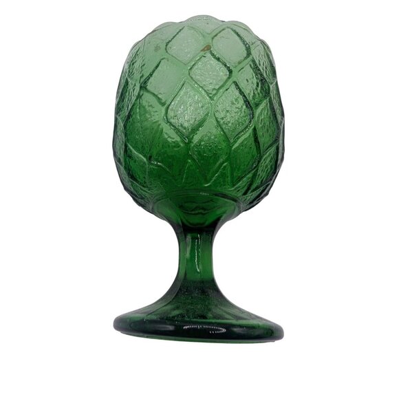 Vintage Harlequin Pattern Green Glass Pedestal Drinking Wine Water Goblet - Picture 4 of 12